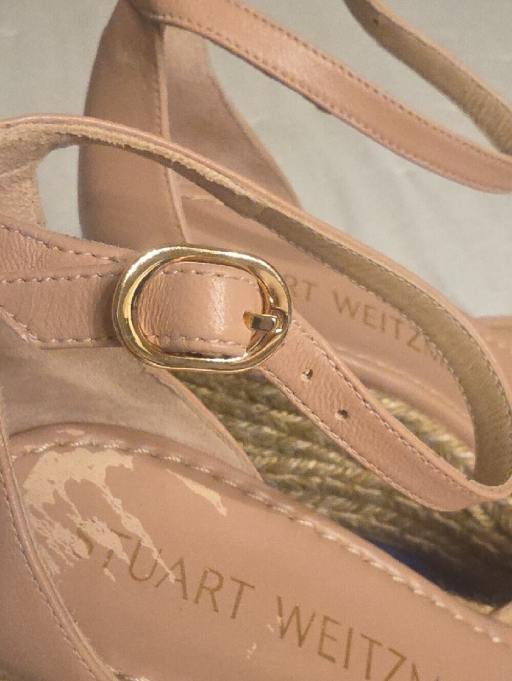 Stuart Weitzman Leather Blush Tan Espadrille Wedge Sandals with Ankle Strap 8.5 - Picture 10 of 16